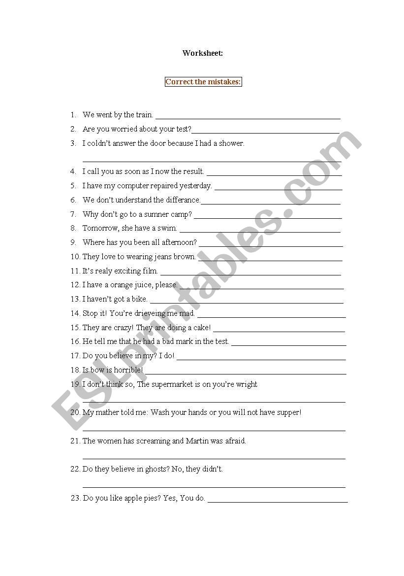 Correct the mistakes worksheet