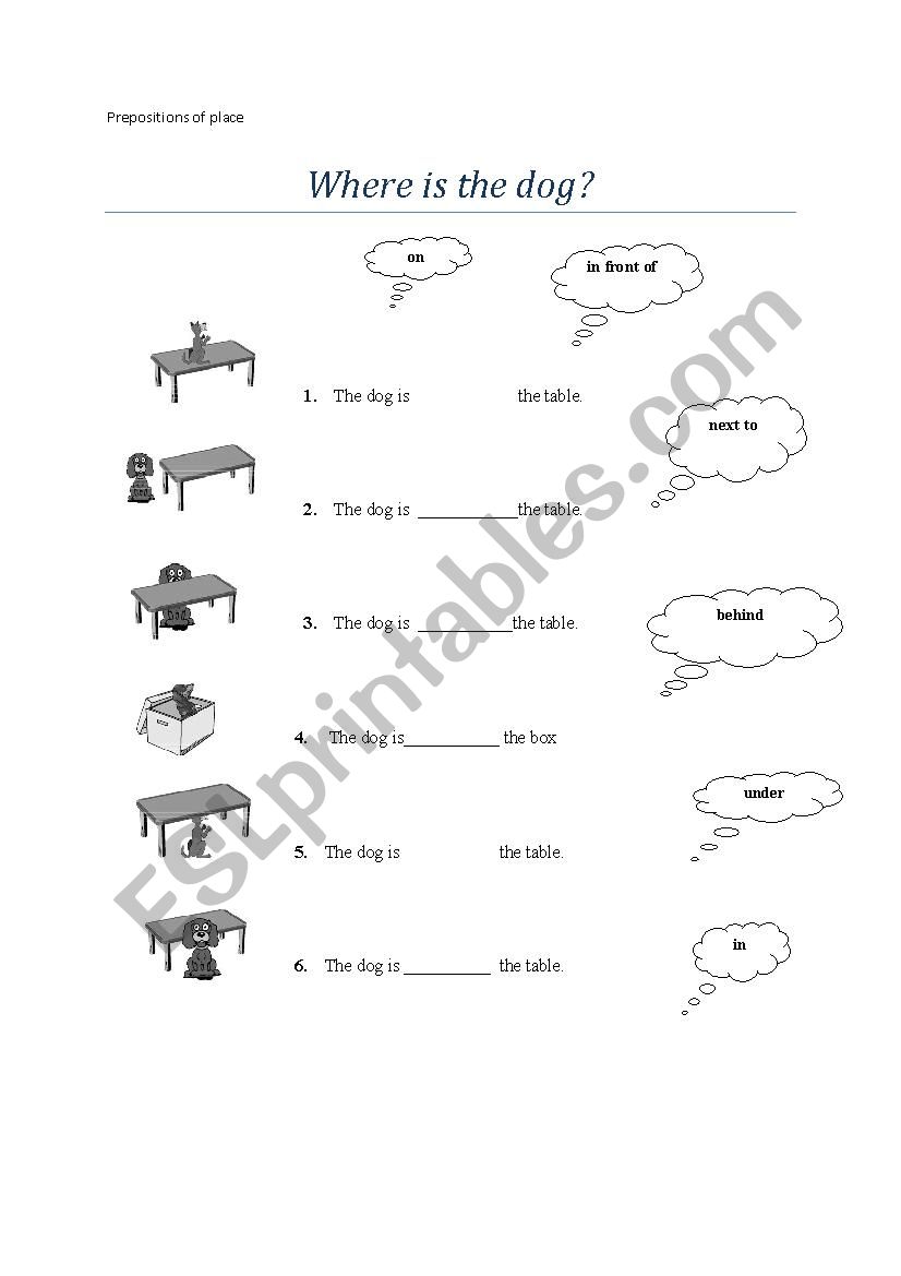 Prepositions of place worksheet