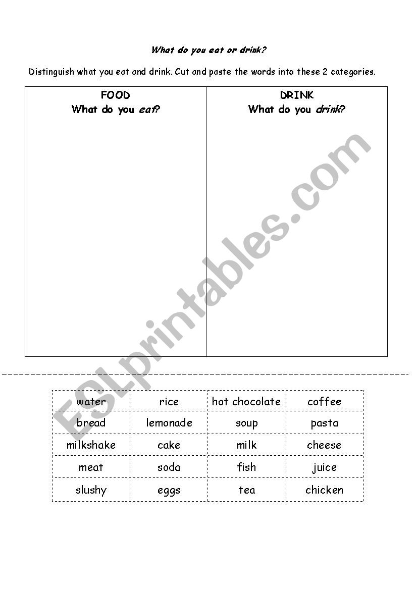 Food and Drinks worksheet