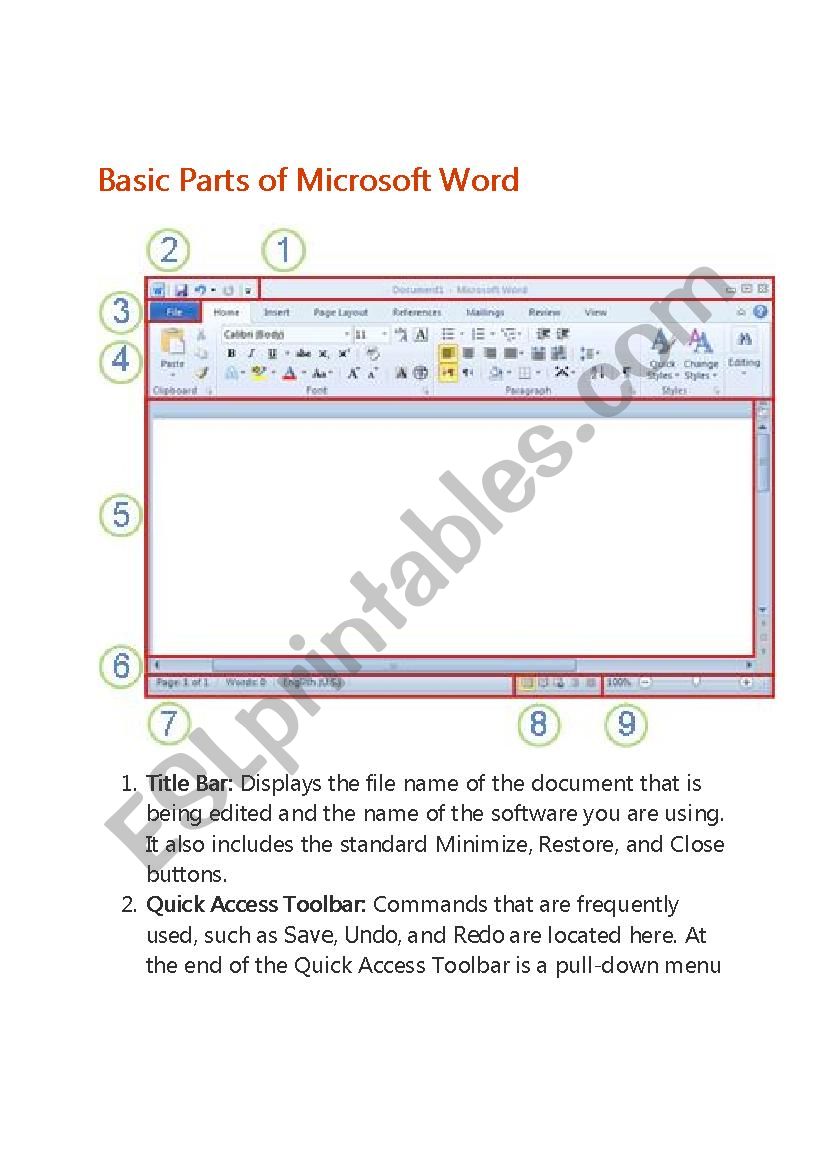 Basic Parts of Microsoft Word Handout