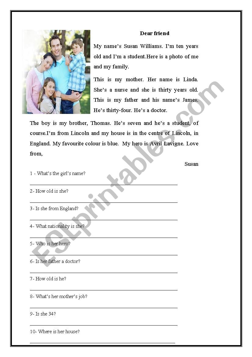 Text and comprehension worksheet