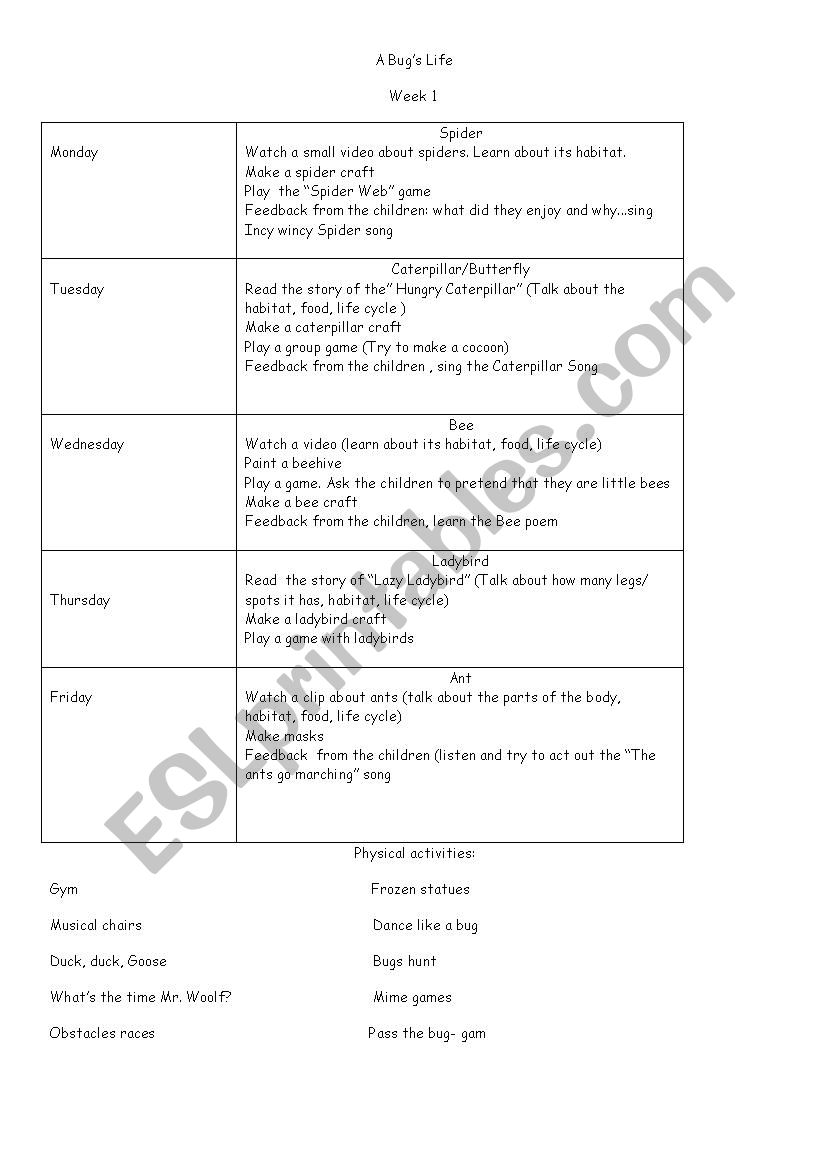 A Bugs life worksheet