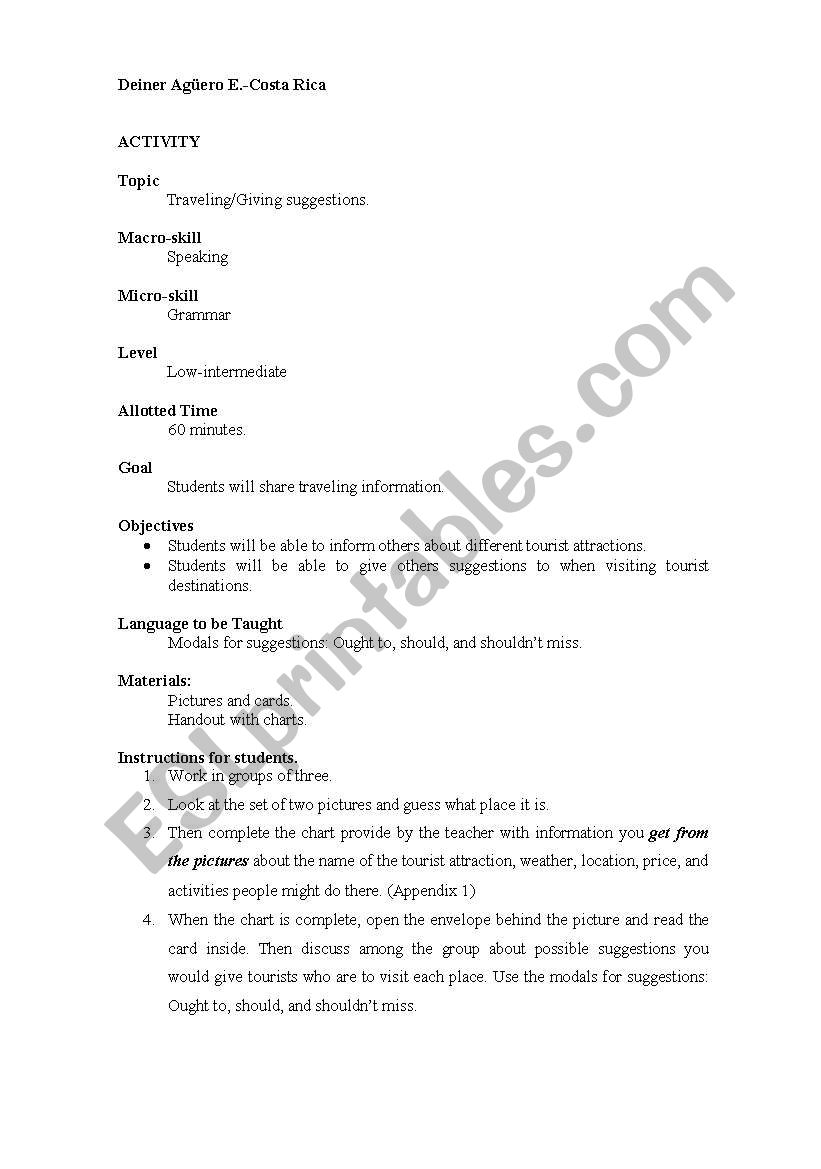 Tourist Guides worksheet