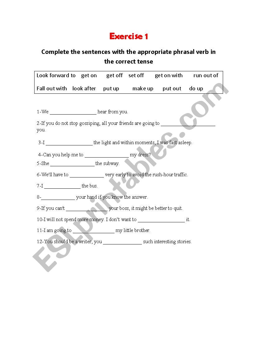 Phrasal verbs worksheet