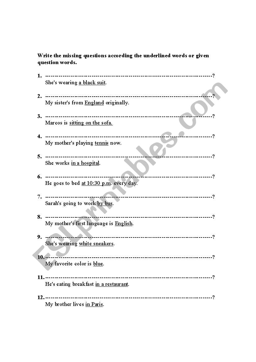 Questions worksheet