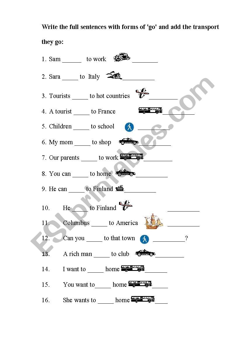 Go by... transport worksheet