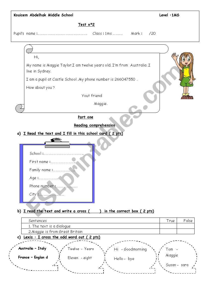 test for beginners (middle school 1st year pupils)