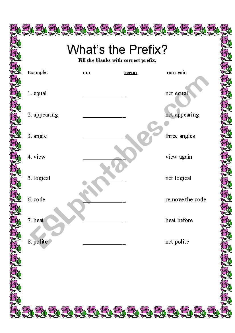 PREFIX worksheet