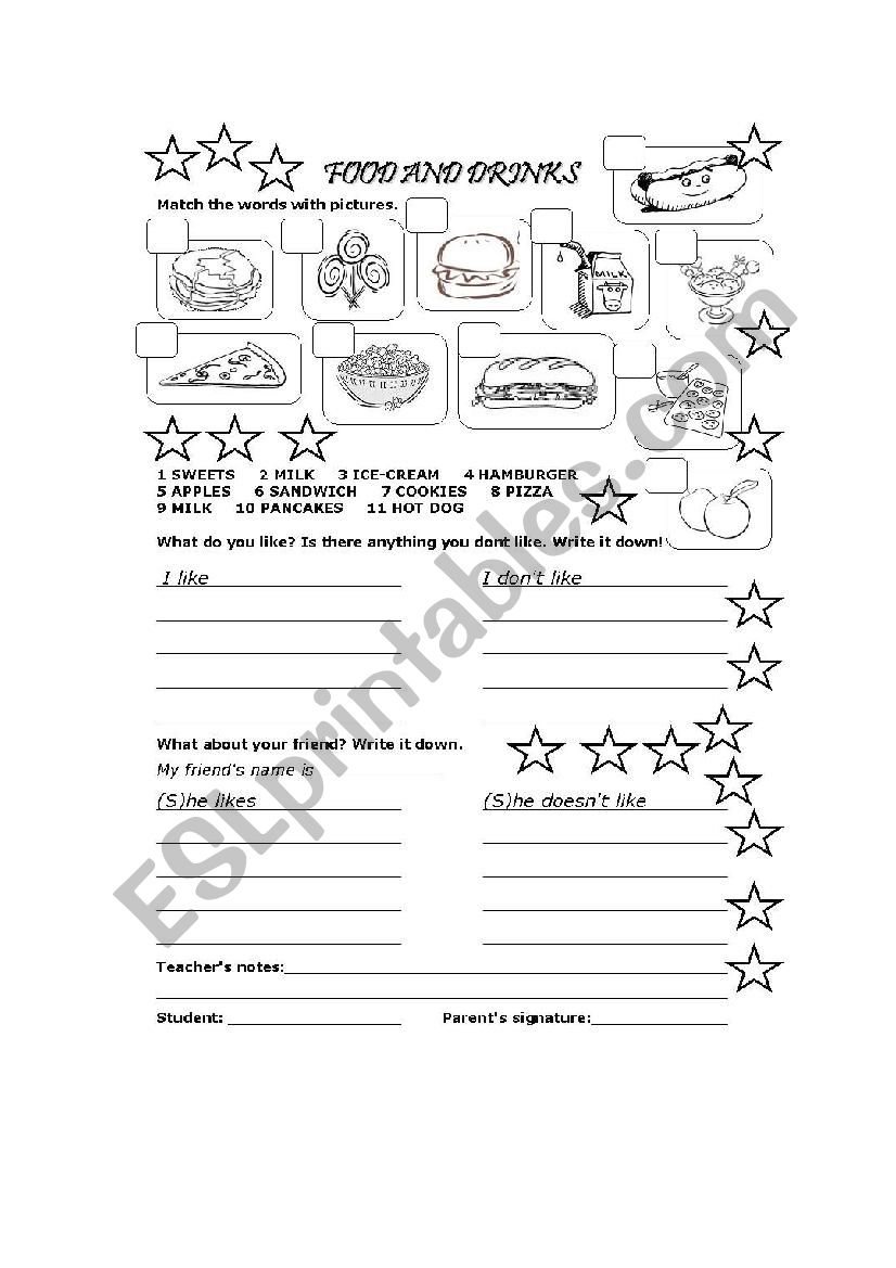 food & drinks worksheet