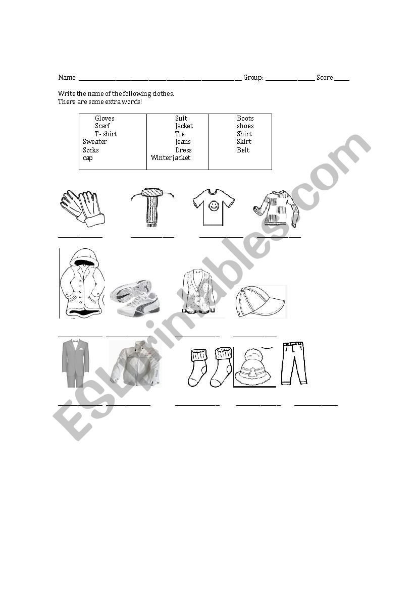 Clothes vocabulary worksheet