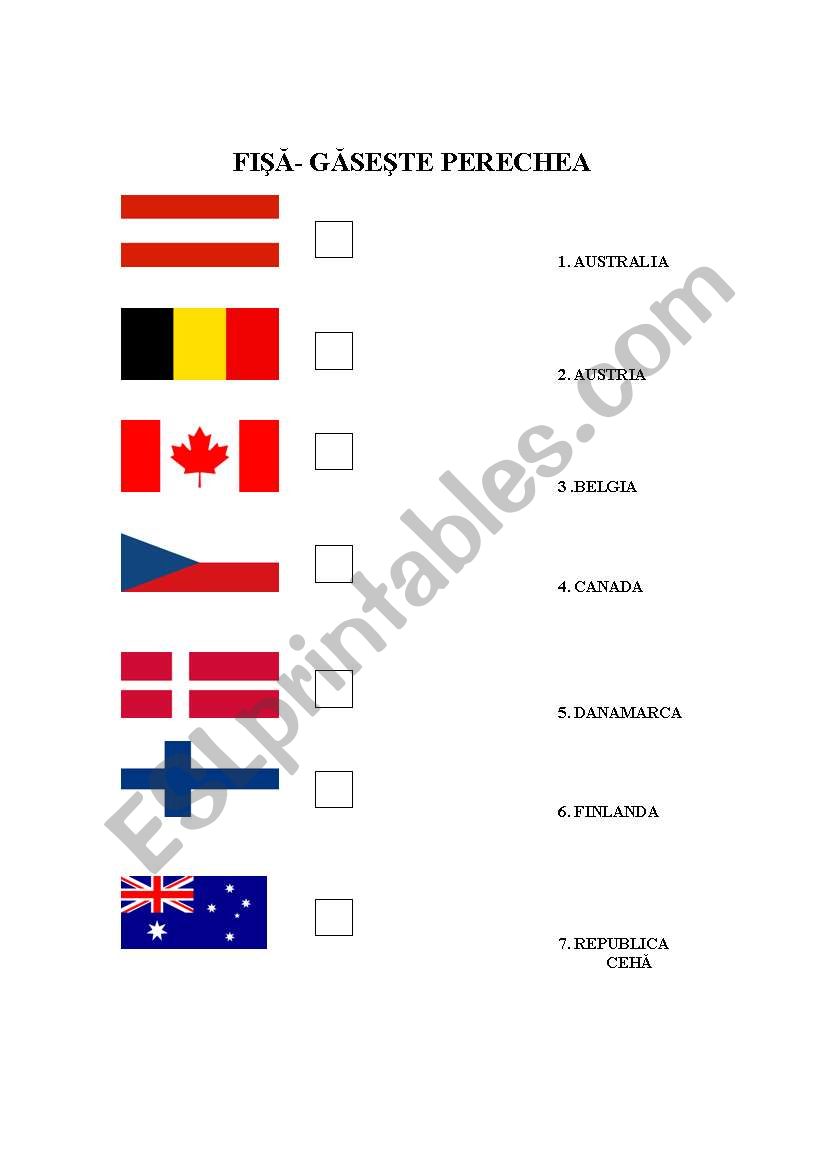 Flags in romanian worksheet