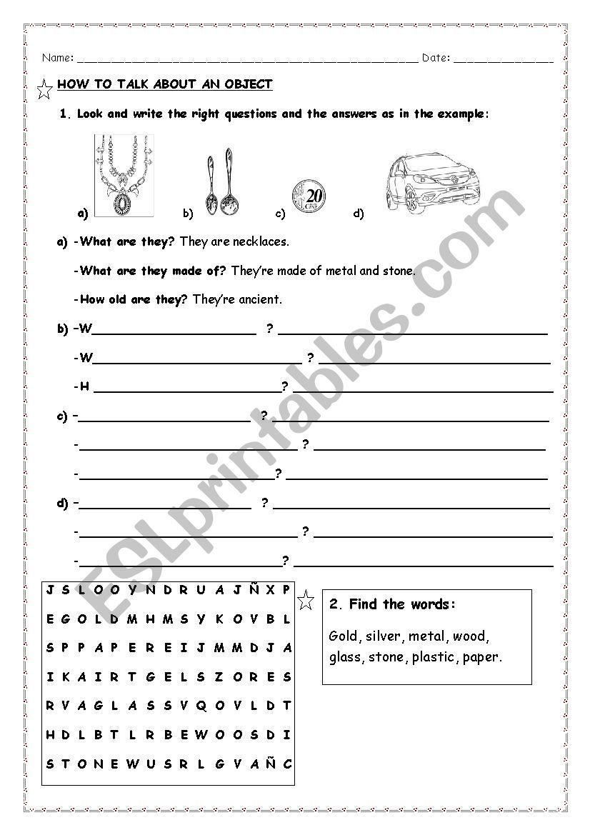 How to talk about an object worksheet