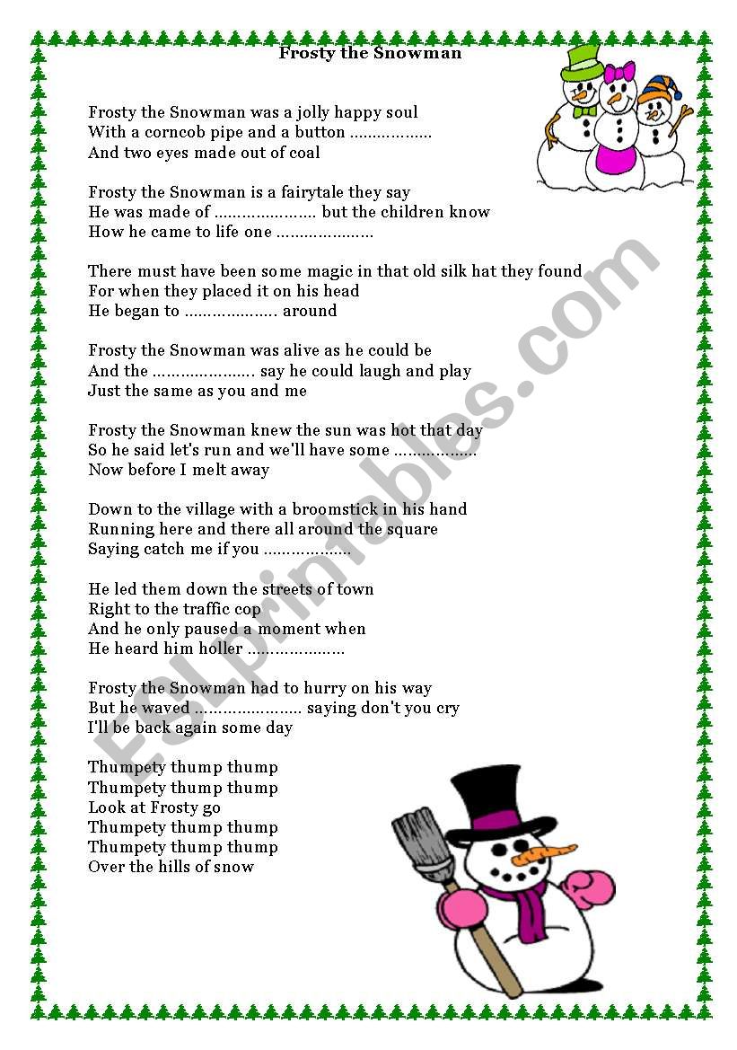 Song - Frosty the Snowman worksheet