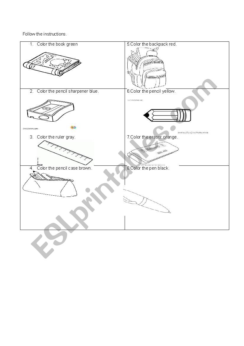 school objects worksheet