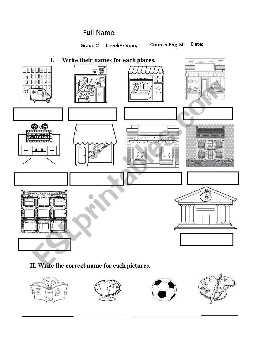 public places worksheet