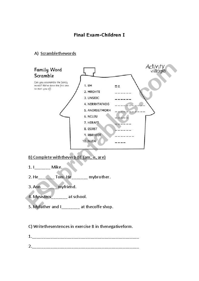 Example of final exam for starters