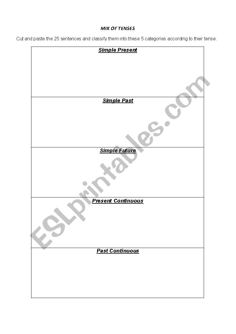 Mix of tenses worksheet