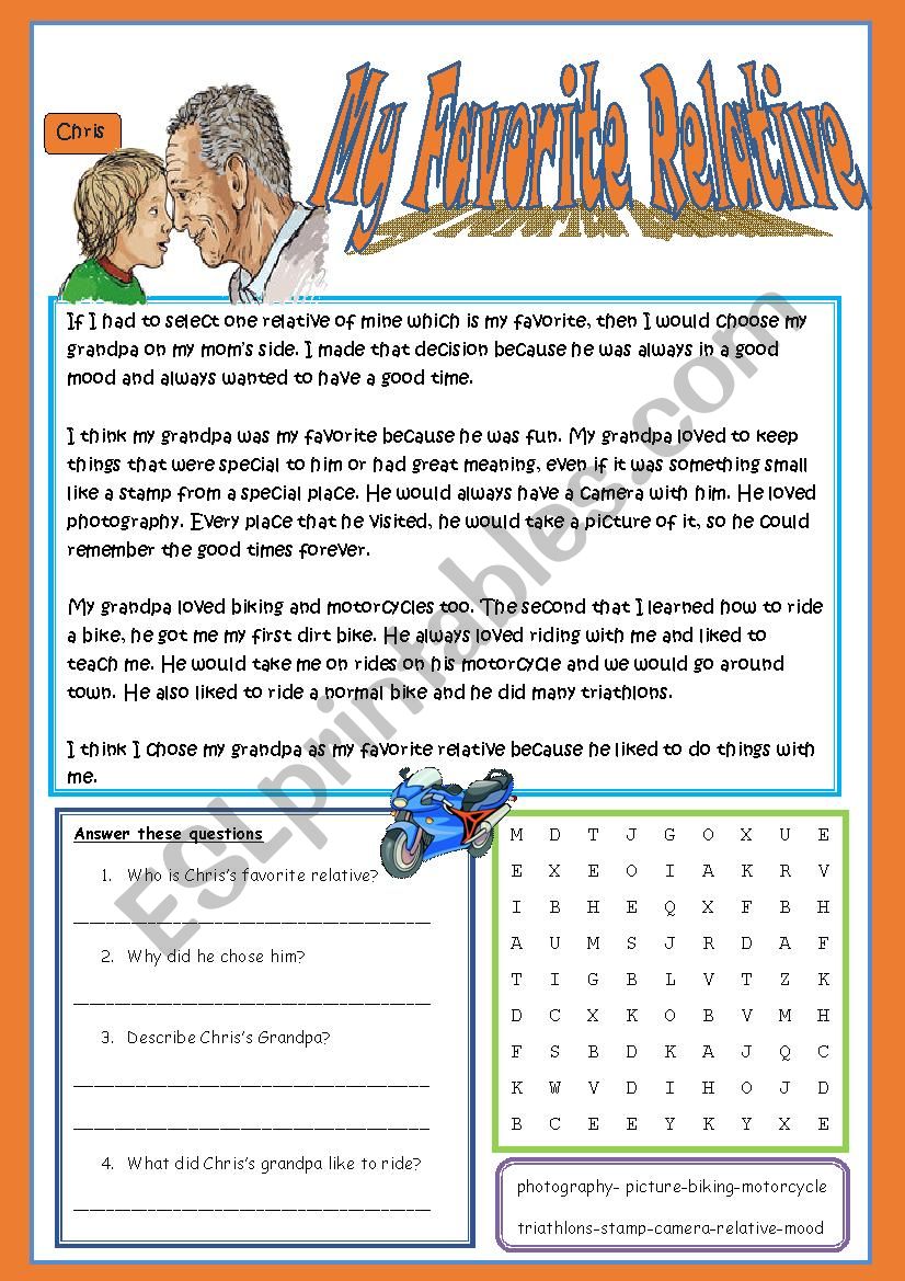 My Favorite Relative! worksheet