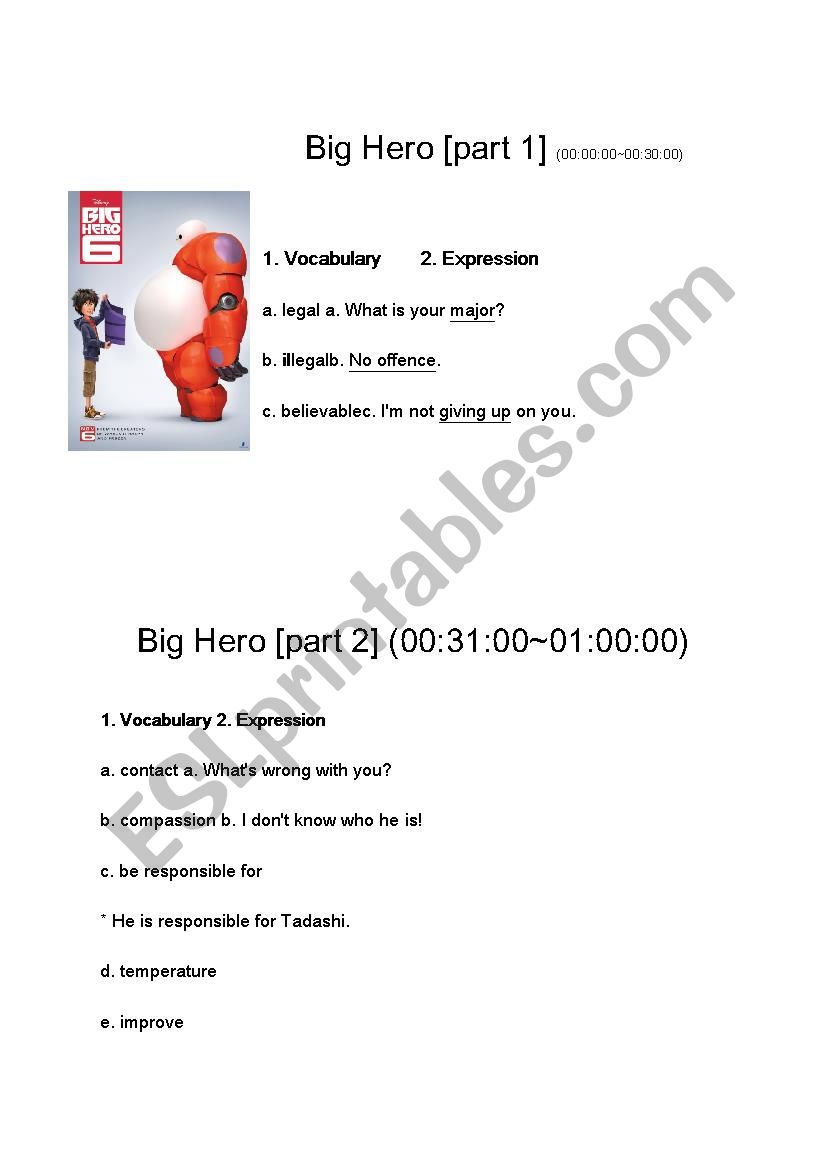 big hero movie worksheet worksheet