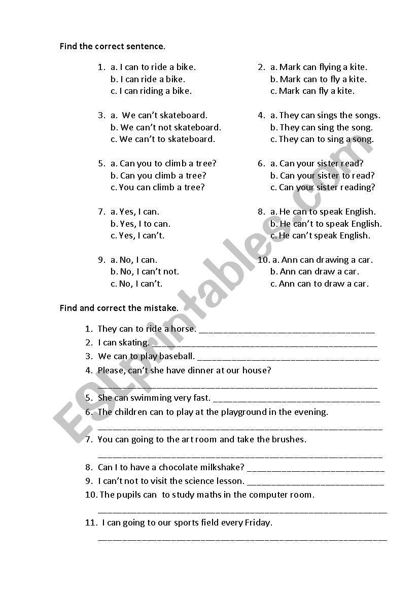Can, cant worksheet