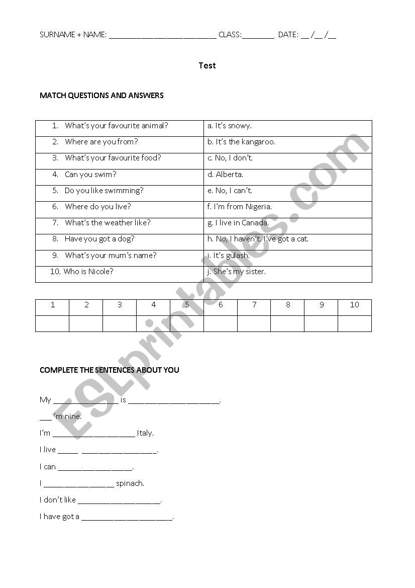 Questions and answers worksheet