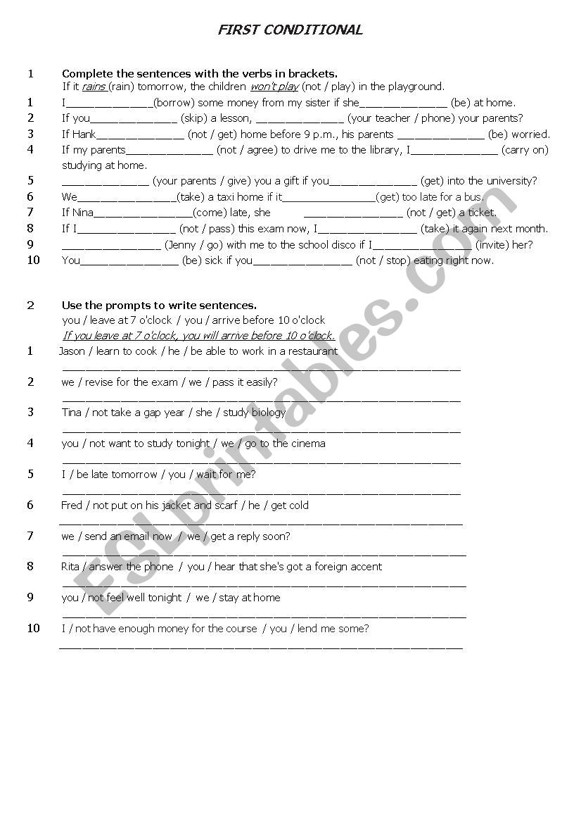 First conditional worksheet