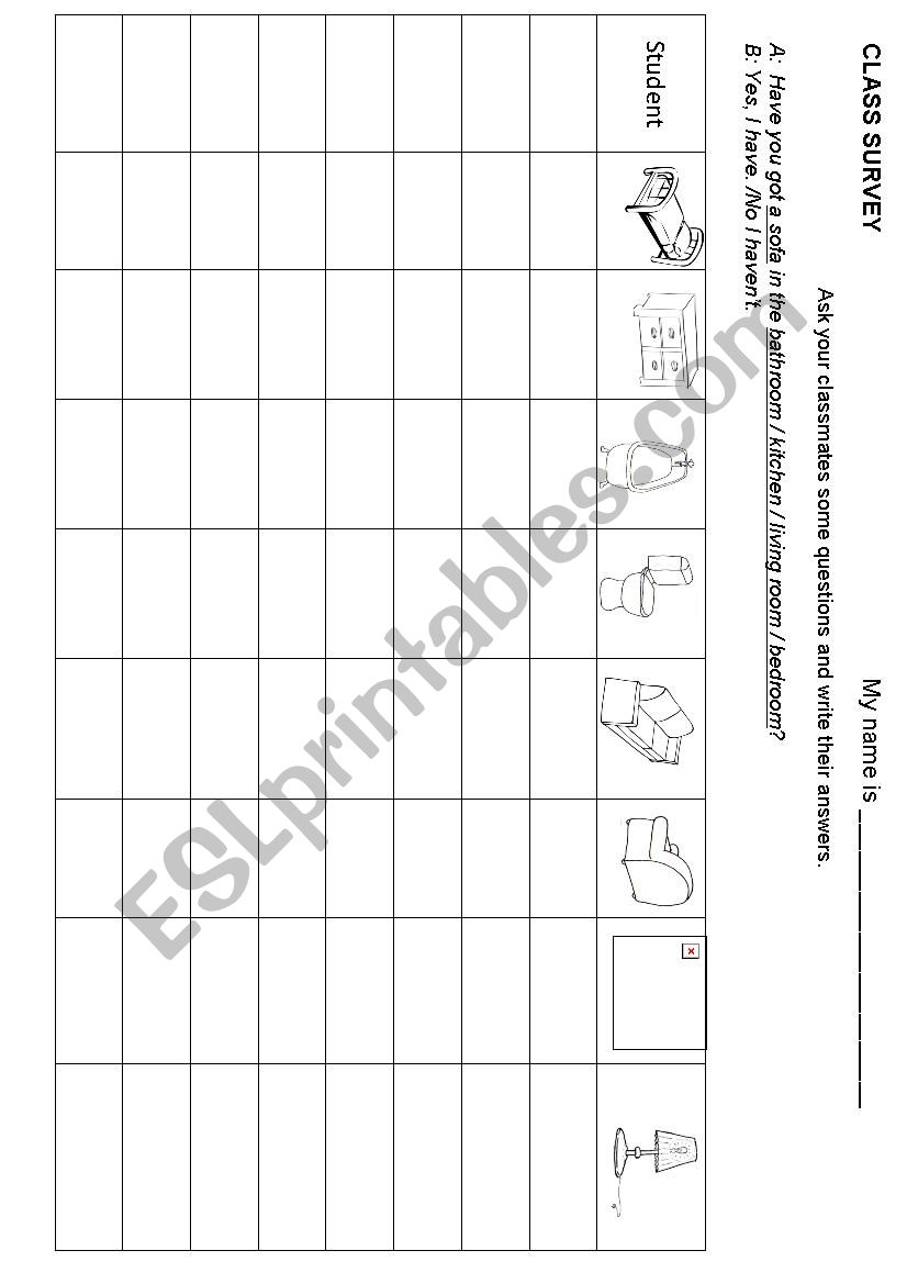 Furniture Survey worksheet