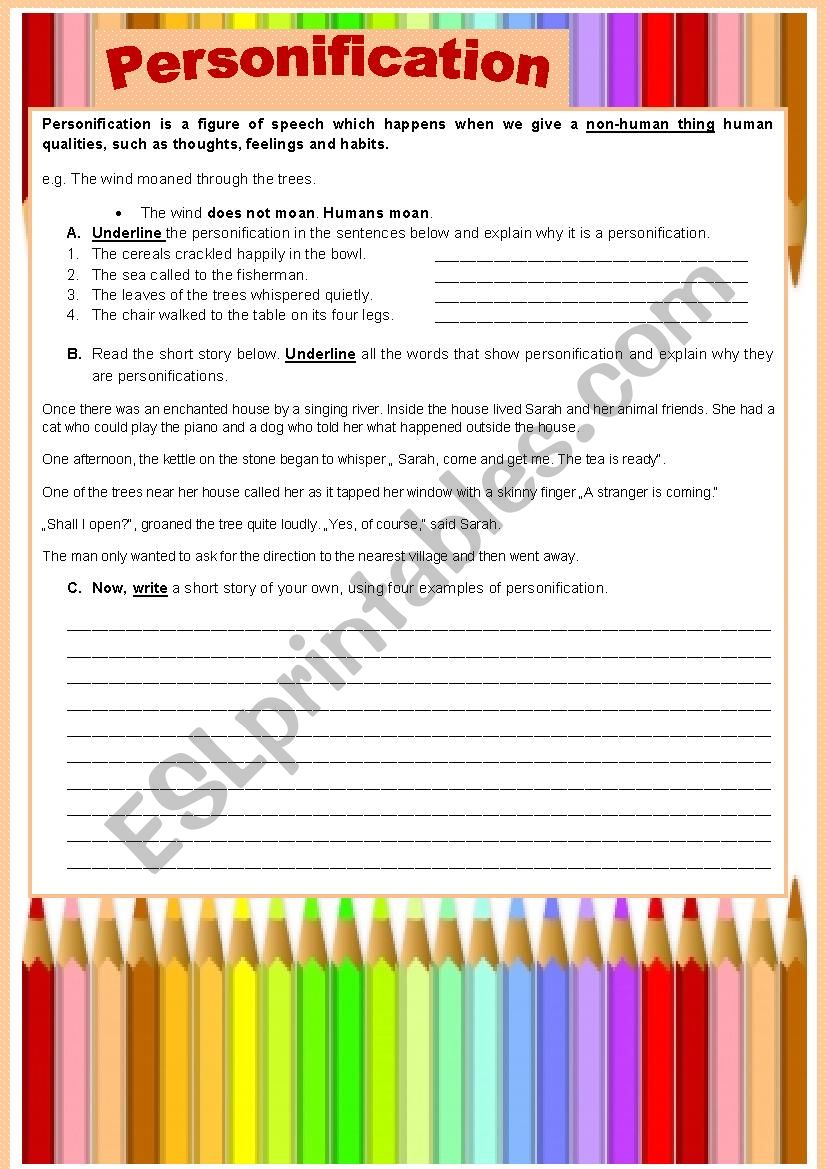 Personification worksheet