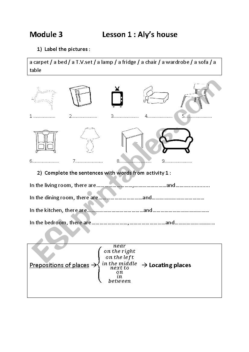 module 3 lesson 1 Alys house worksheet