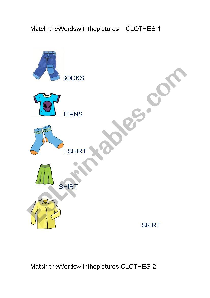 Matching about clothes worksheet