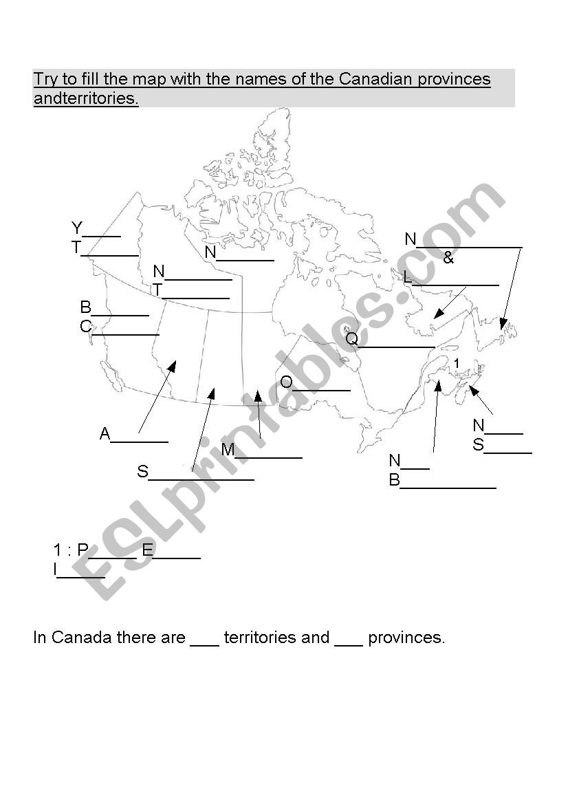 Map of Canadas Provinces and Territories to Fill