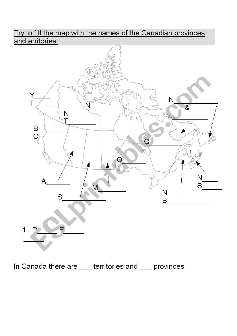 Map of CanadaÂ´s Provinces and Territories to Fill