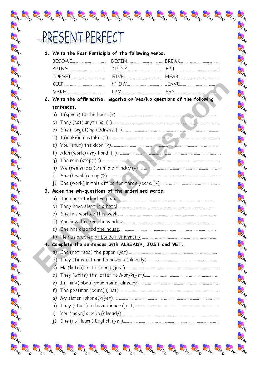 PRESENT PERFECT worksheet