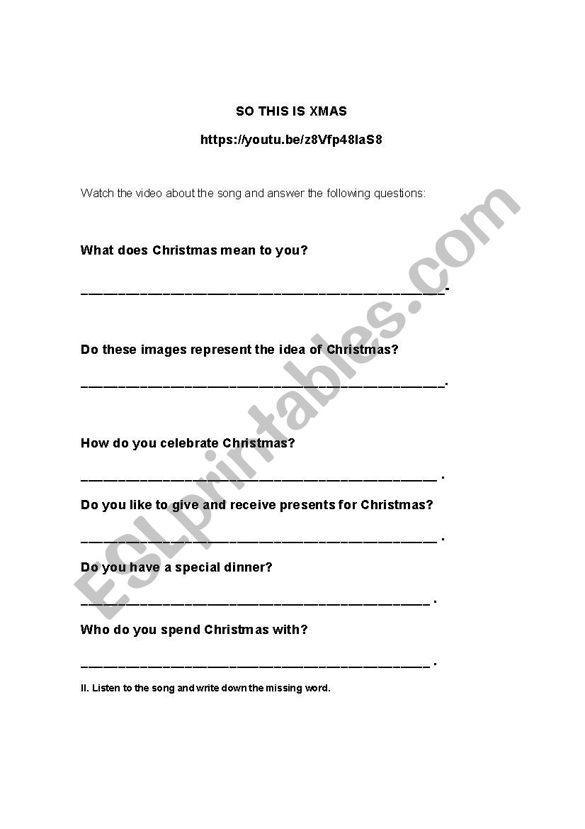 Christmas song  worksheet