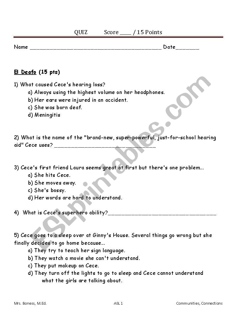EL DEAFO worksheet