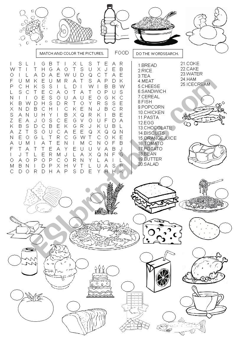 FOOD - WORDSEARCH worksheet