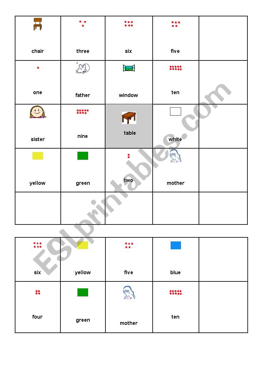 Beginners bingo worksheet