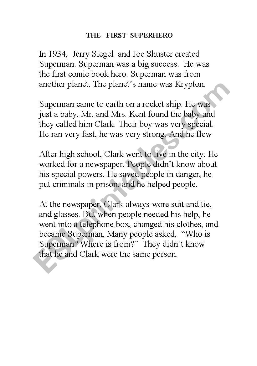 Superman worksheet