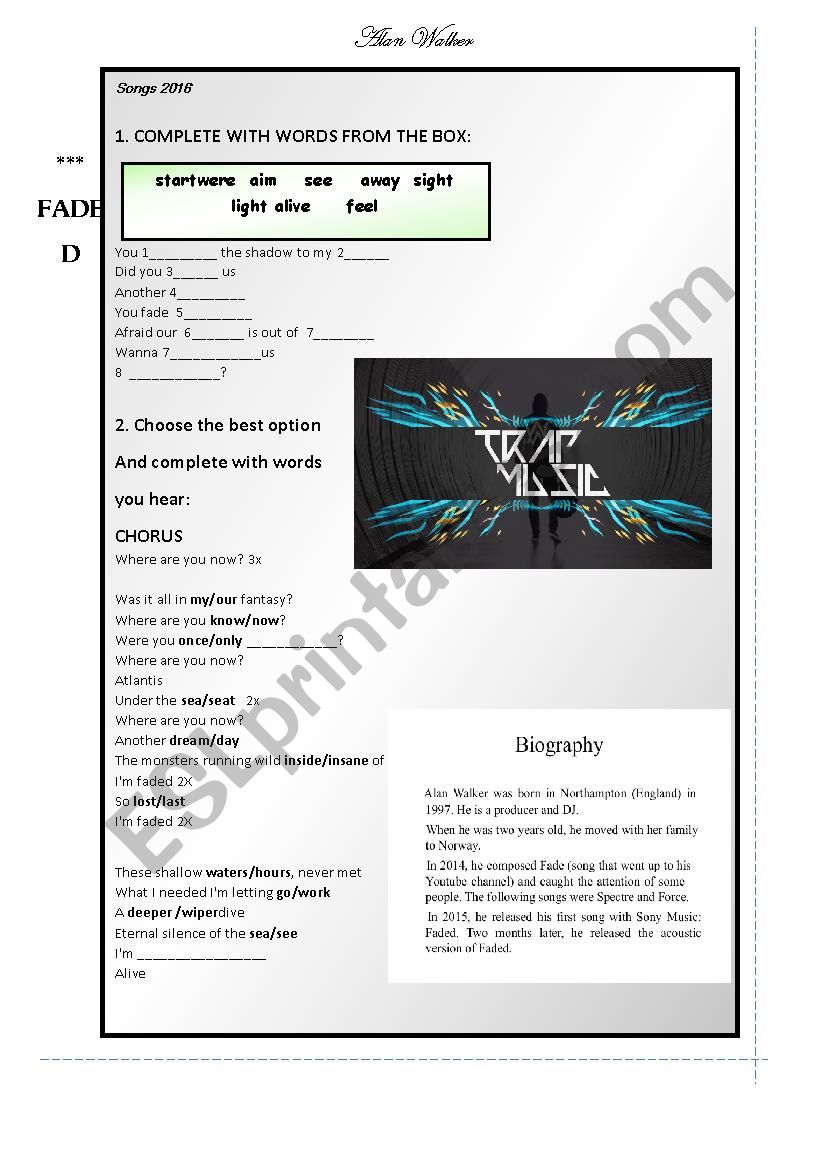 FADED (SONG) worksheet