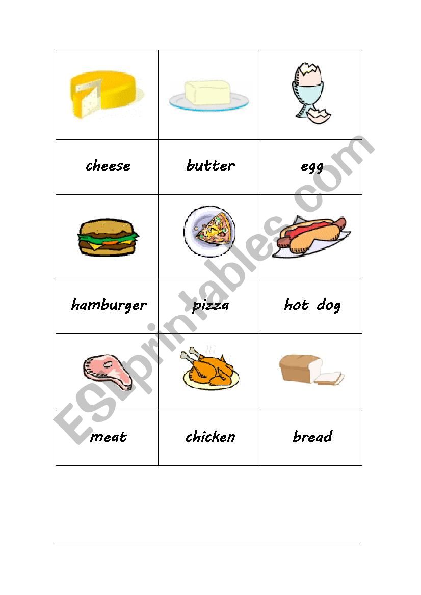 Food flashcards worksheet