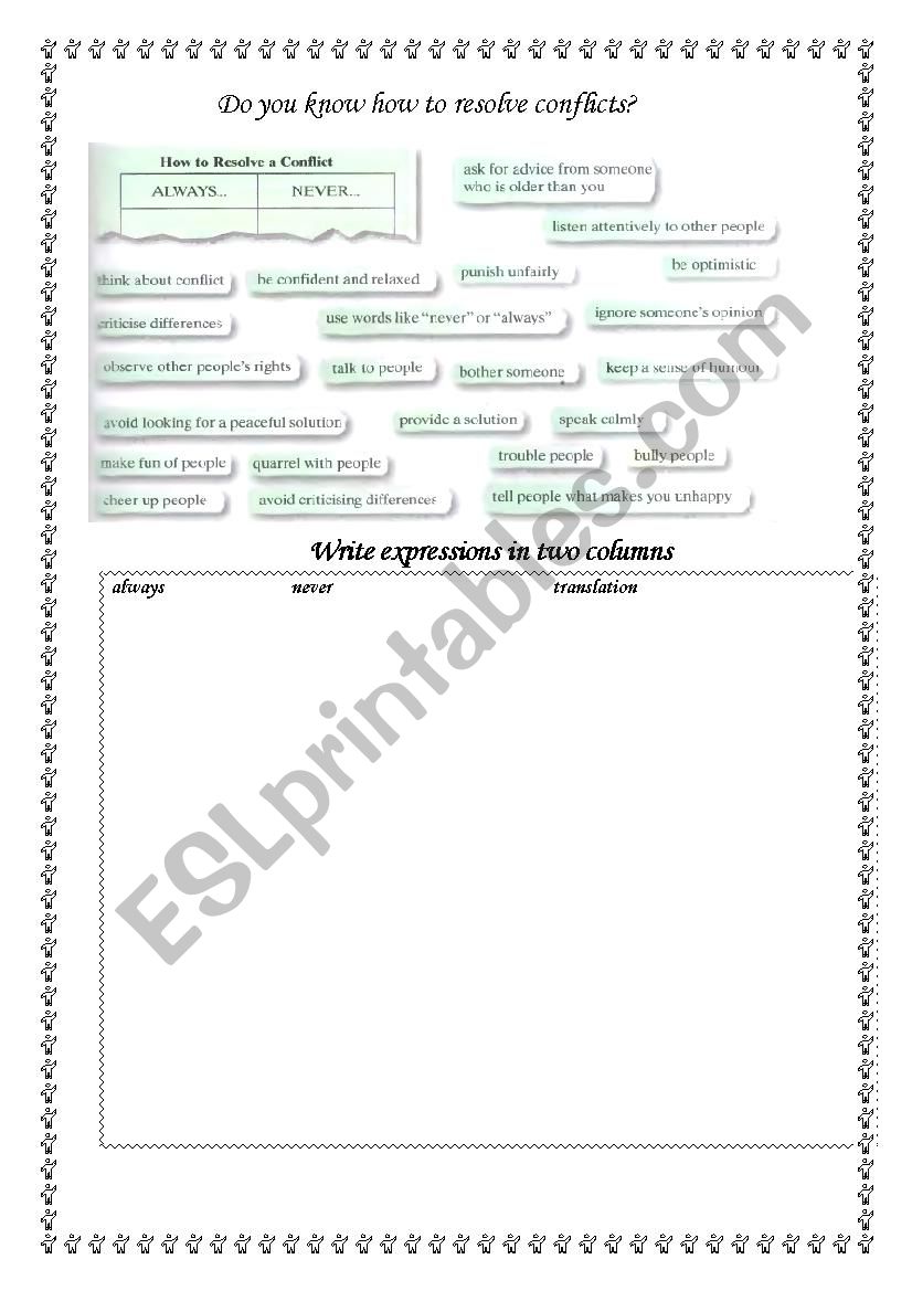 how to resolve conflistc worksheet