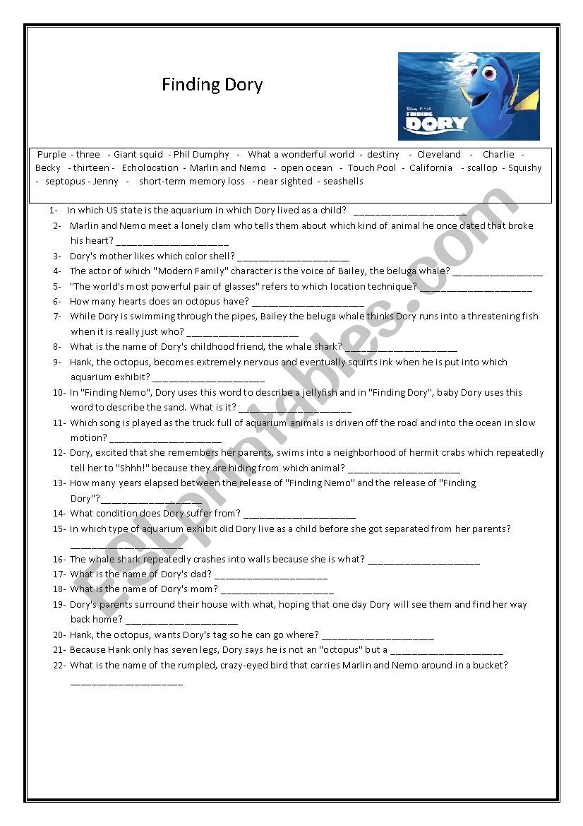 Finding Dory worksheet