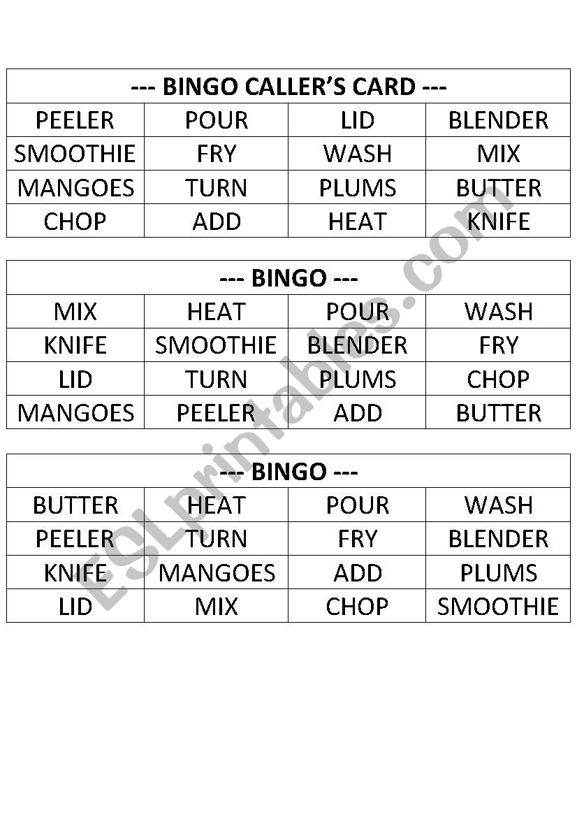 Cooking Bingo worksheet