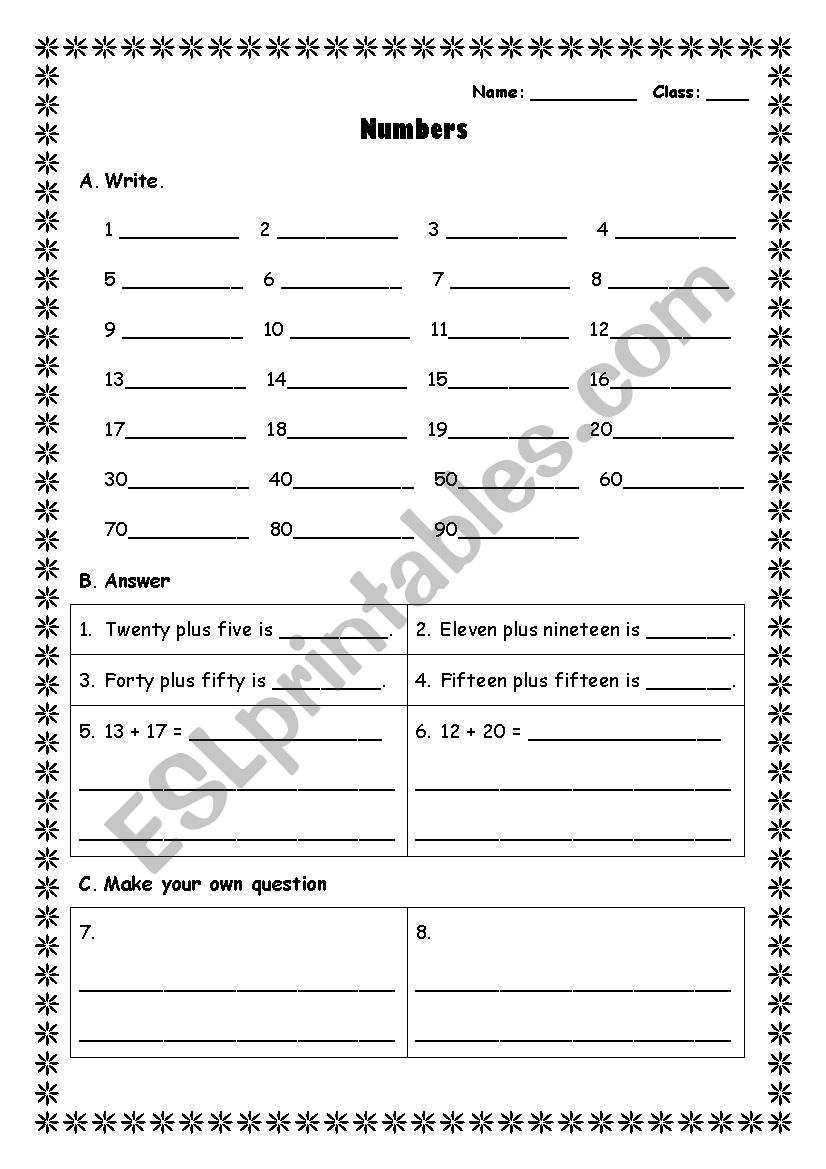 number worksheet