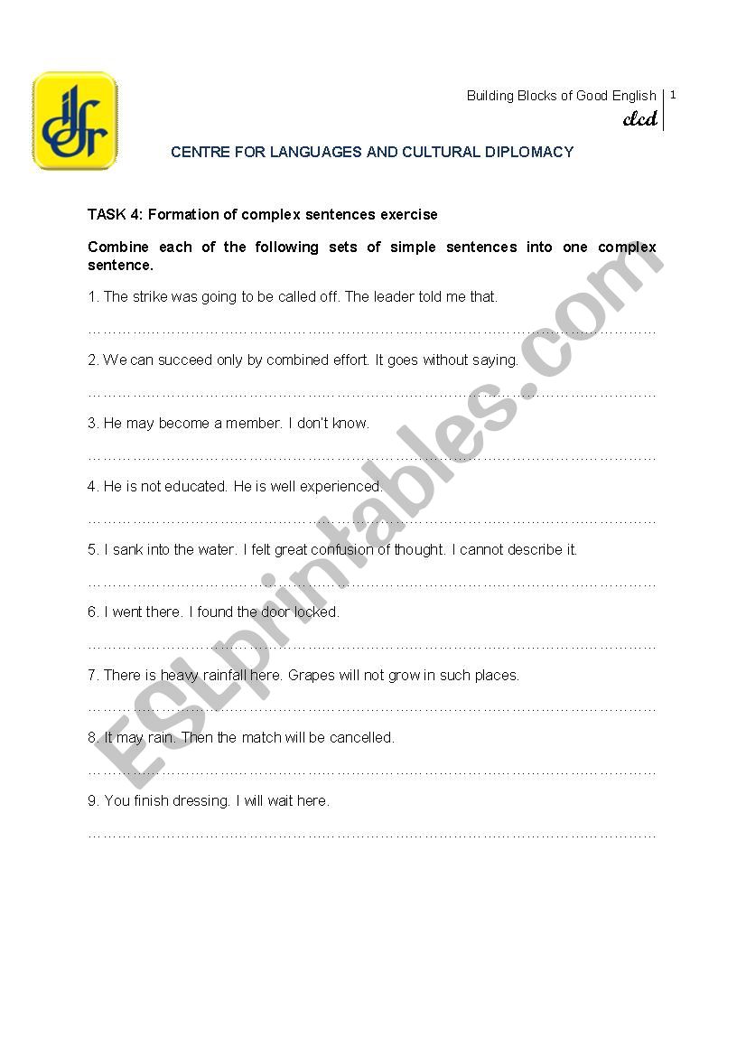 Complex Sentences worksheet