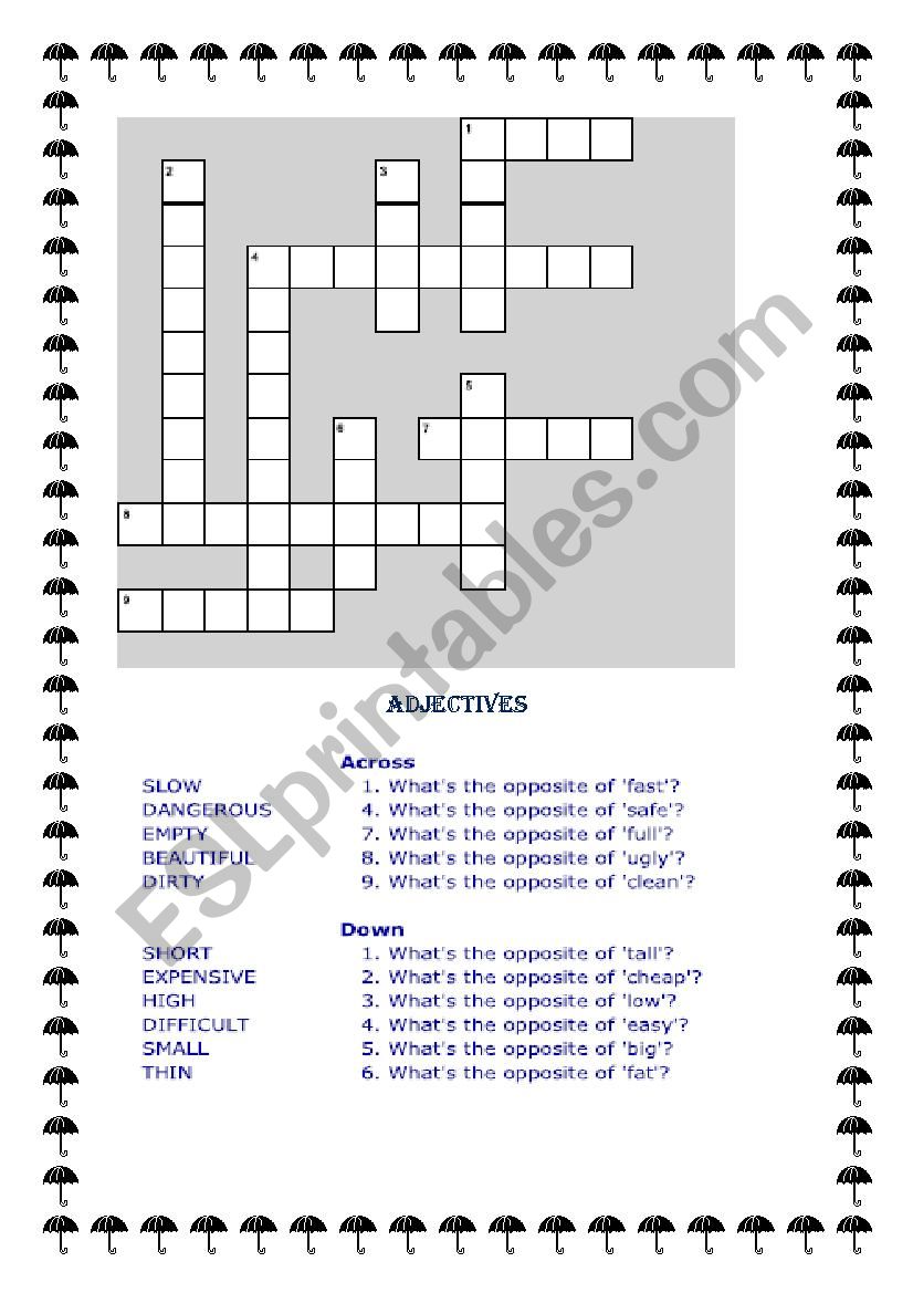 OPPOSITE ADJECTIVES worksheet