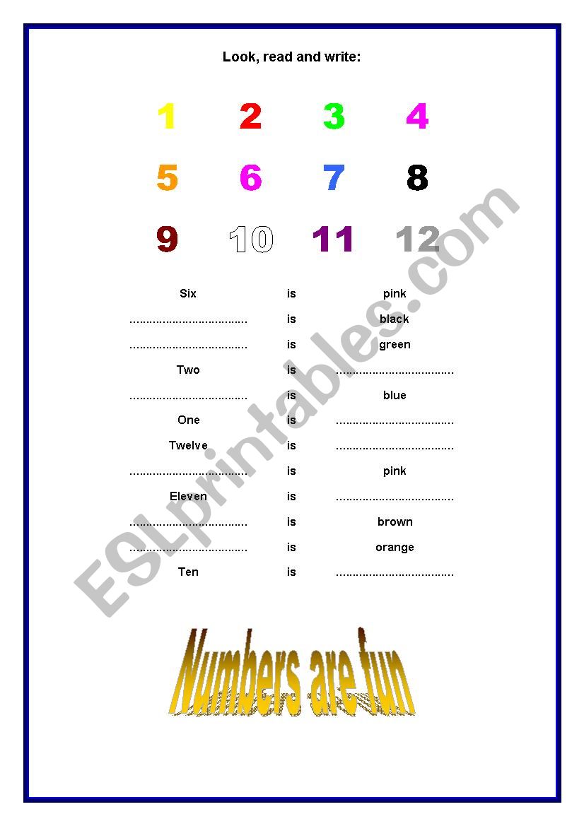 Numbers and Colours worksheet