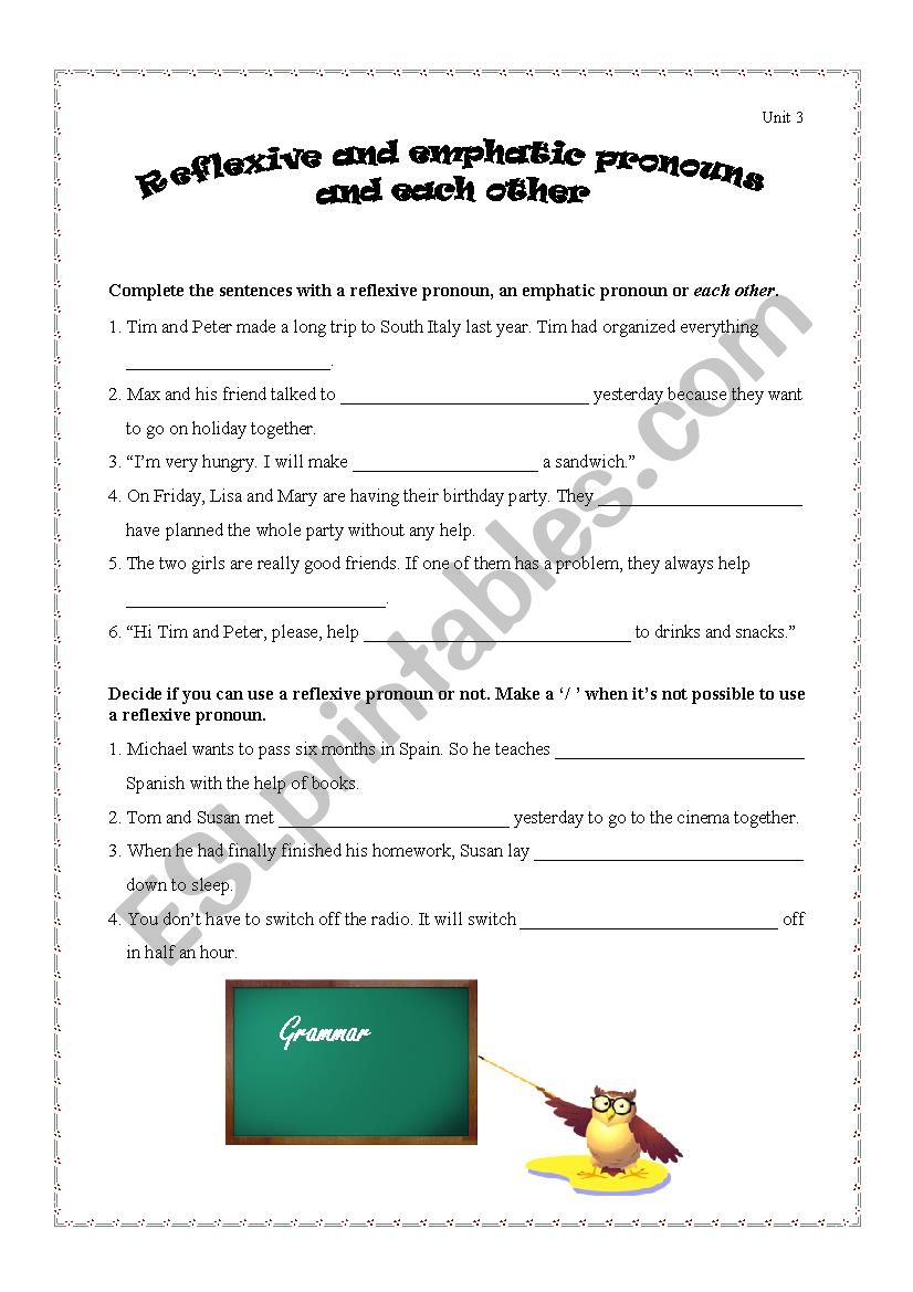 Reflexive pronouns worksheet