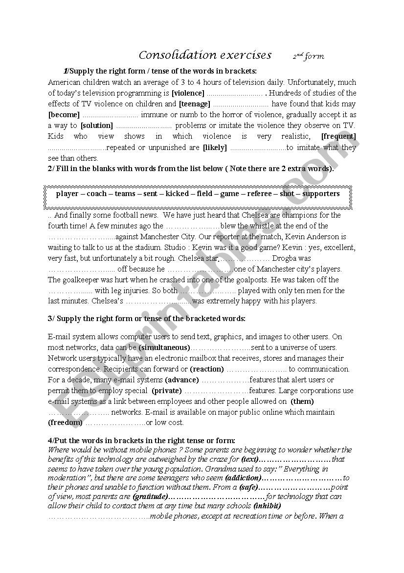 consolidation Exercises worksheet