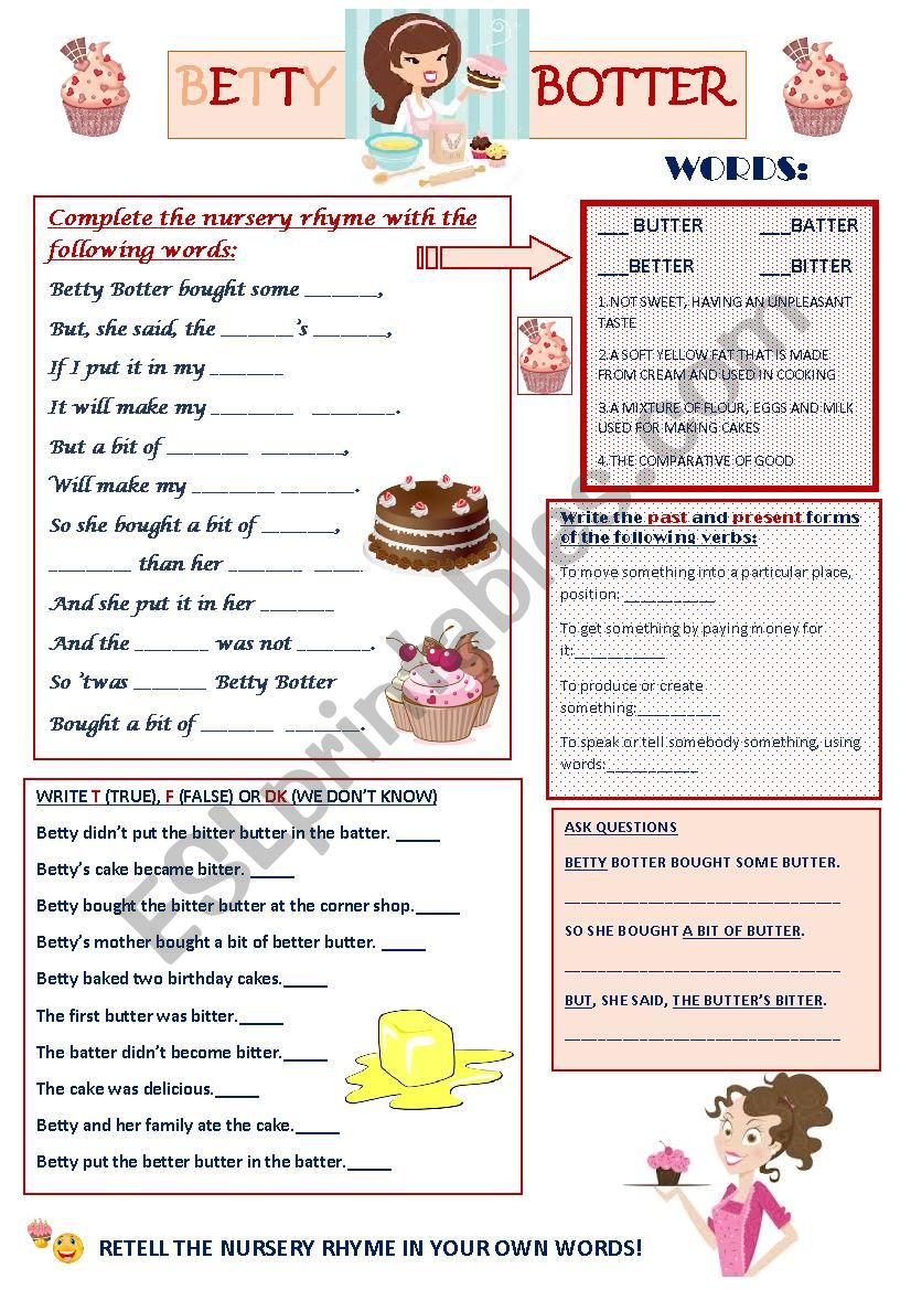 Betty Botter - Nursery Rhyme worksheet